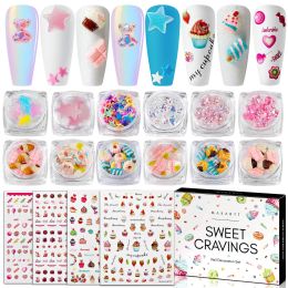 Outil Ensemble de décoration de ongles Makartt, 12 boîtes Cravings Sweet / Mariposa Mayhem Nail Art Accessories avec 4 feuilles 3D Stickers Nail
