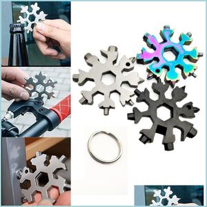 Pièces d'outils 18 en 1 Camp Porte-clés Poche Mtifonction Randonnée Porte-clés Survivre Ouvreurs extérieurs Flocon de neige MTI Spanne Clé hexagonale FY4321 Drop Dhuhh