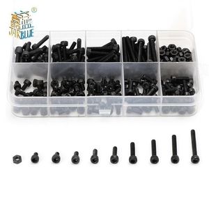 Tool Onderdelen 280 stks doos M2 M2.5 M3 Schroef kits Hex inbusbout DIN912 Zwart staal Hexagon Cilinder Bolt Kits 230727