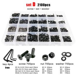 Pièces d'outils 4002100pcs M1.6 M2 M2.5 M3 M4 M5 Noir Grade 10.9 Acier Hexagonal Douille Plat Tête Fraisée Vis Boulon Écrou Rondelle Kit 230419