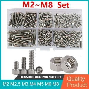 Gereedschapsdelen Inbussleutel Machine Schroeven Moer Set 304 Roestvrij Staal M2 M2.5 M3 M4 M5 M6 M8 Zeskantschroef Assortiment Kit 230727