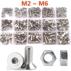 Pièces d'outils M2 M2.5 M3 M4 M5 M6 304 boulon en acier inoxydable à six pans creux à tête plate vis à tête fraisée et écrou Kit de vis pour meubles 230727