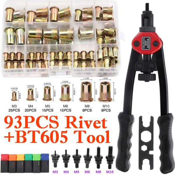 Pièces d'outils Pistolet à riveter fileté BT605 M3 M4 M5 M6 M8 M10 Double Insert Riveteuse manuelle Riveter Rivnut avec 93PCS Set 230727