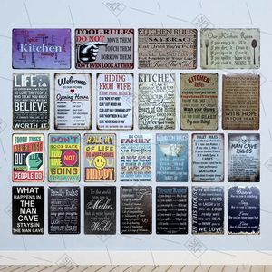 Gereedschapsregels niet familieregels Metalen bordspecificatie Keukenmuursticker Inspirerende verklaring Bar Club Home Decor Grappig schilderij Maat 30X20CM w01