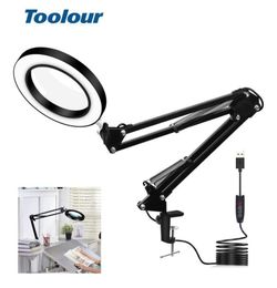 Toolour 5X Lasmaking vergrootglas USB 3 kleuren LED verlichte lamp Loupe Reading Rework Soldering vergrootglas flexibel bureau T20058993464