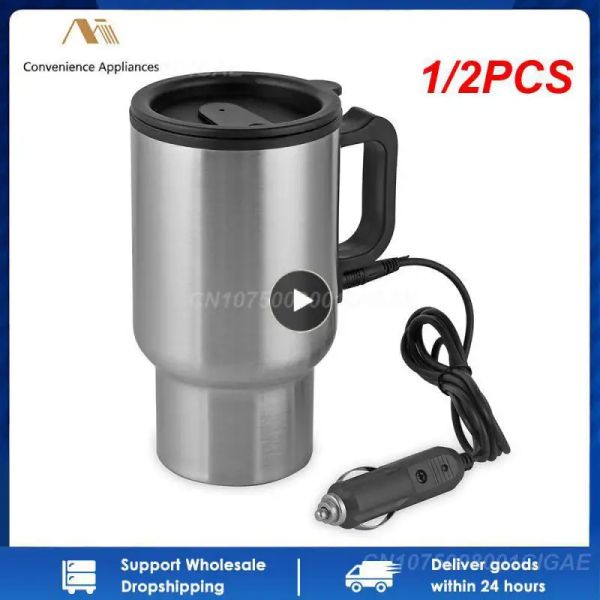 Outils 1/2 pièces 12V 450ml bouilloire électrique en acier inoxydable voiture chauffage tasse café thé voiture tasse tasse voyage eau café lait thermique