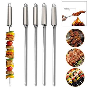 Outils 1 PCS Barbecue en acier inoxydable Barbasse en métal brochettes à aiguille plate BBQ Kebab 40cm extérieur