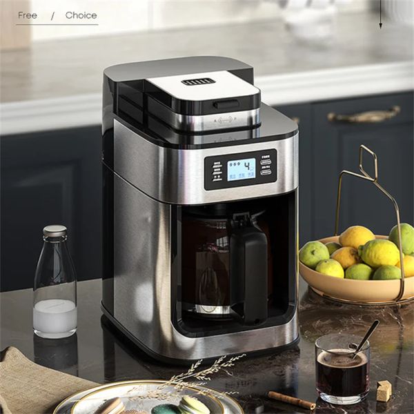 Herramientas 1000W Cafetera Máquina Hogar Automático LEDDisplay Molinillo de frijol Molienda fresca American Espresso Café Té Leche