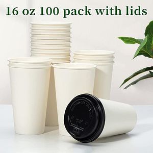 Outils 100 pièces 16 OZ tasse jetable avec couvercles gobelets en papier pour boissons chaudes vaisselle jetable fournitures de fête pour thé au lait, boisson, café