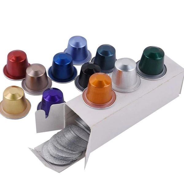 Herramientas 100 cápsulas de café Nespresso desechables cápsulas compatibles con Nespresso cápsulas de café de papel de aluminio vacías con tapas autoadhesivas