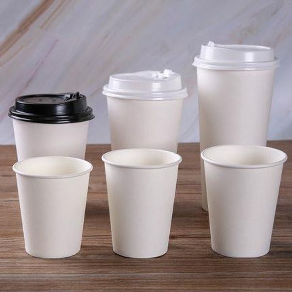 Herramientas 100 unids/pack vasos de papel blanco con tapa taza de café desechable taza de té de la leche accesorios para beber en el hogar y la Oficina suministros para fiestas