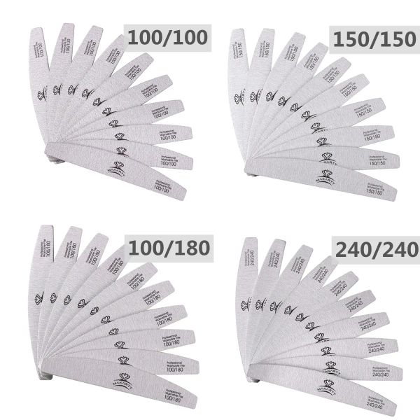 Outils 100pcs Files de ongles zébrés Set Makartt Washable Doubleside Emery Board 150/150,100 / 100 Grit Half Moon Nail Tufferring Files