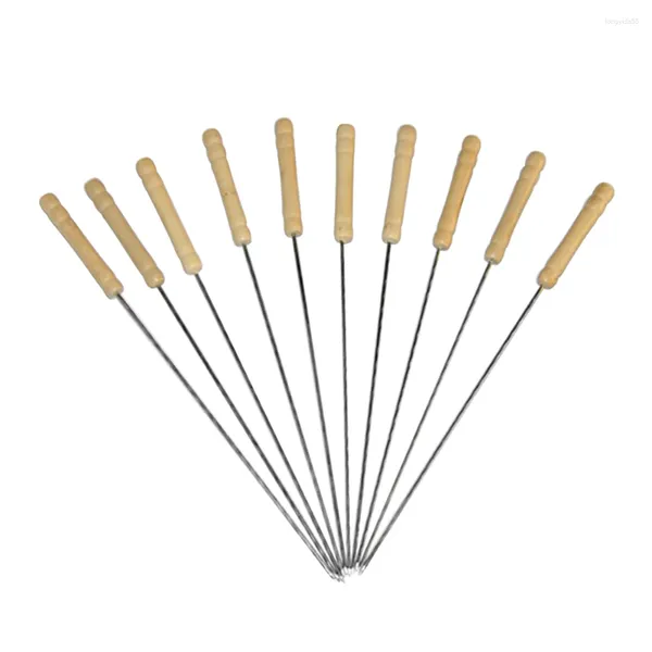 Outils 10 pièces brochette de barbecue réutilisable 8 pouces Shish Kebob bâtons avec manche en bois pour crevettes de poulet Kebab et légumes