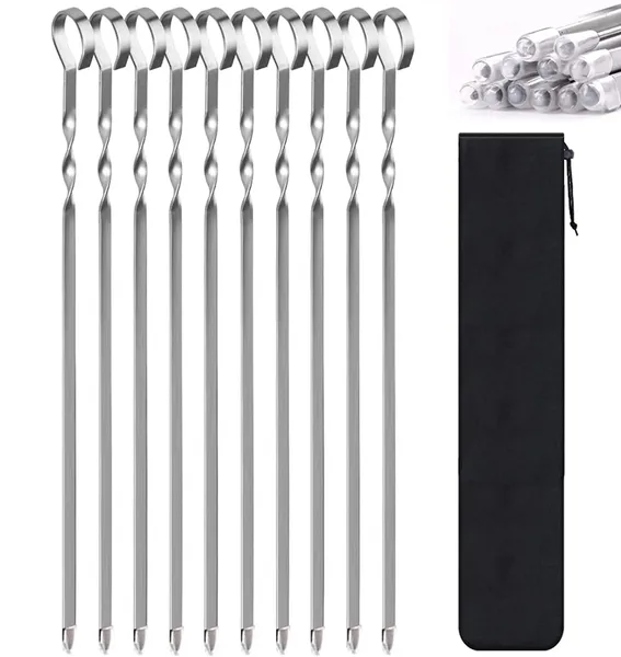 Herramientas 10 Uds. Brochetas para barbacoa 36/40cm tenedores planos de acero inoxidable parrilla reutilizable palo para asar para pícnic al aire libre utensilios de cocina