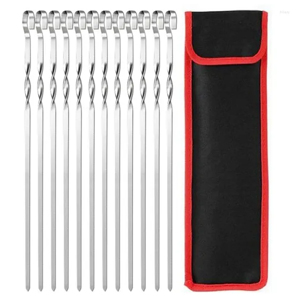 Outils 12pcs 43 cm en acier inoxydable Barbecue torsadé brochette de barbecue extérieur Bode Boeuf Agneau et brochettes de poulet avec sac avec sac