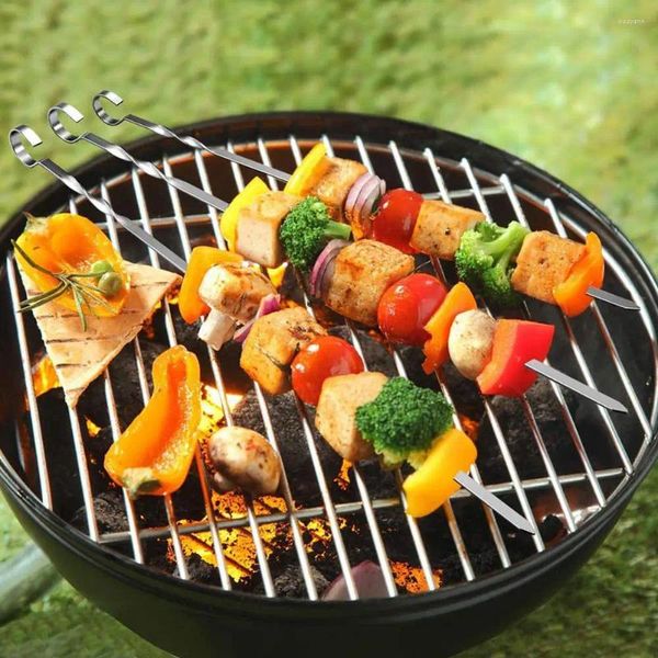 Outils 20 pièces/ensemble BBQ Kabob brochette plat torsadé réutilisable de qualité alimentaire en acier inoxydable crevettes légumes griller pour Barbecue