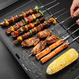 Gereedschap 20 stuks Herbruikbare Platte Roestvrijstalen Barbecue Spiesjes Bbq Naald Stick Voor Garnalen Kip Groente Party Cookout Outing11