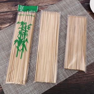 Herramientas 25/30/35cm 100 Uds. Brochetas de madera de bambú para barbacoa herramienta de comida fiesta de barbacoa palos largos desechables Catering Grill Camping