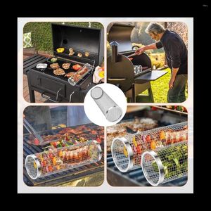 Gereedschap 2 stks BBQ Grill Basket Rolling Grilling roestvrijstalen gaasbarbecue draagbare manden -b