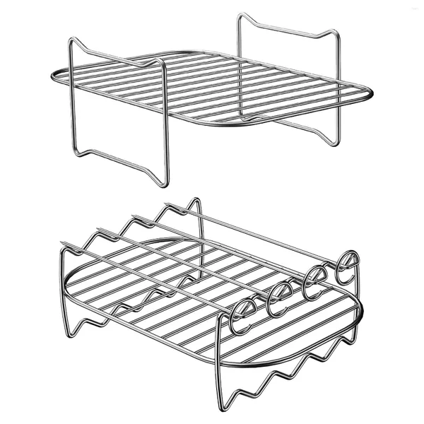 Herramientas 2pcs para horno con 4 brochetas rectangle asado estantes de freidora de aire multipropósito al aire libre