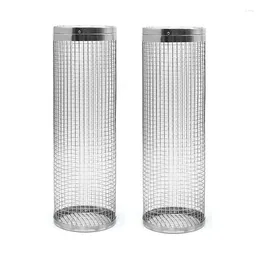 Gereedschap -2pcs Rolling Grilling Basket - Grootste Round Round Round Round Steel Mesh Camping Grill