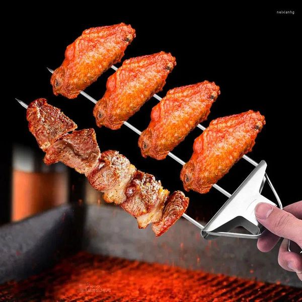 Outils 3 voies Grill brochettes crevettes pour griller des bâtons en acier inoxydable barre 3 broches brochette barbecue bâton Kebab