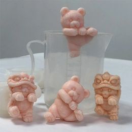 Herramientas 3d oso gato hielo cubito de cubos moldes reutilizables de silicona para jabón de chocolate de dulces fabricante de cubos de hielo 3d forma de oso cubito de hielo molde