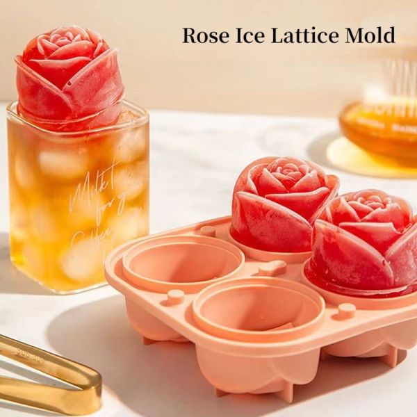 Outils 3D Rose Ice Moules de glaçon plateau de glaçon Cube de glace en forme de fleur Faire de moule Food Grade Silicone Big Ice Ball Maker Accessoires de cuisine