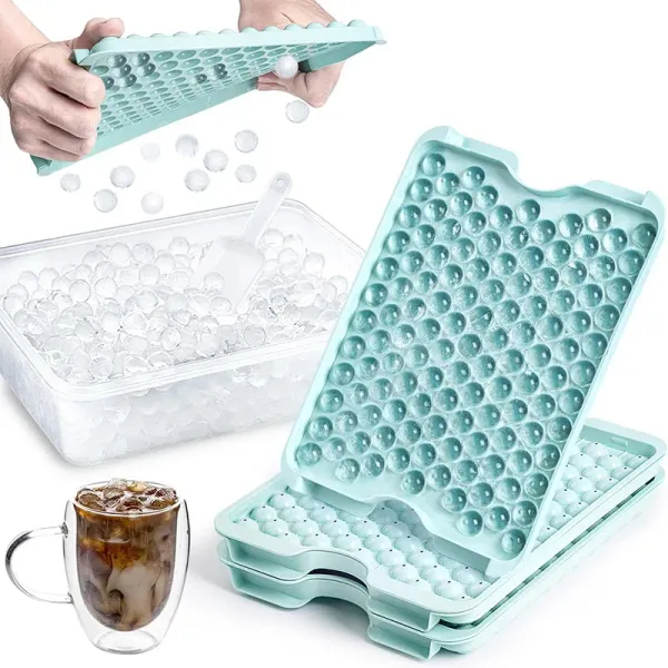 Herramientas Bandeja de cubitos de hielo redonda 3D con caja Molde de hielo estilo diamante de plástico Refrigerador Moldes esféricos DIY Fabricante de bolas de hielo Herramientas de cocina