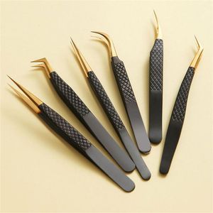 Outils 3D Volume Tweezers Coiffes Black Gold en acier inoxydable Individu Strip Curbe Lash Professional Extension Supplies