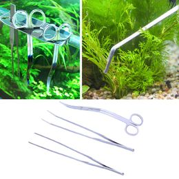 Gereedschap 3in1 Rvs Aquarium Aquatische Levende Planten Lange Steel Pincet Schaar Trim Tool Kit Set Handvat Pincet Schaar