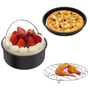 Herramientas 3 unids Air Fryer Pizza Pan Steam Rack 7 pulgadas Acero de grado alimenticio Recubrimiento antiadherente Cake Barrel Universal