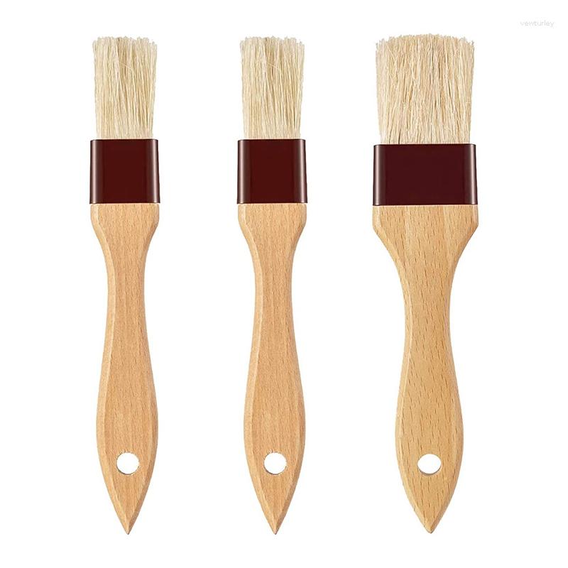 Tools 3Pcs Oil Brush For Cooking Bristles BBQ Brushes Grill Beech Wooden Handle Food