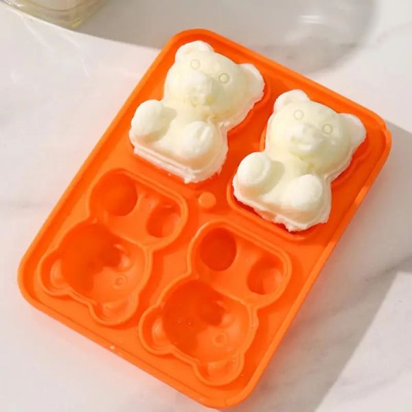 Outils 4 Grille 3D Little en peluche ours Forme de silicone Moule de glace Petit ours Bloc de glace Moule Mélange de glace Ice Ice Box Moule de glace Moule de cuisine