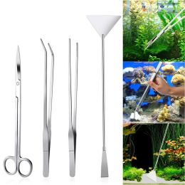 Outils 4 pièces en acier inoxydable, ensemble d'outils pour plantes d'aquarium, pincettes pour plantes de Terrarium, ciseaux à gravier, spatule en acier, Kit d'herbes d'eau pour Aquarium