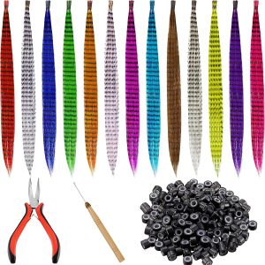 Outils 50 pièces Kit d'extensions de cheveux en plumes synthétiques 16 