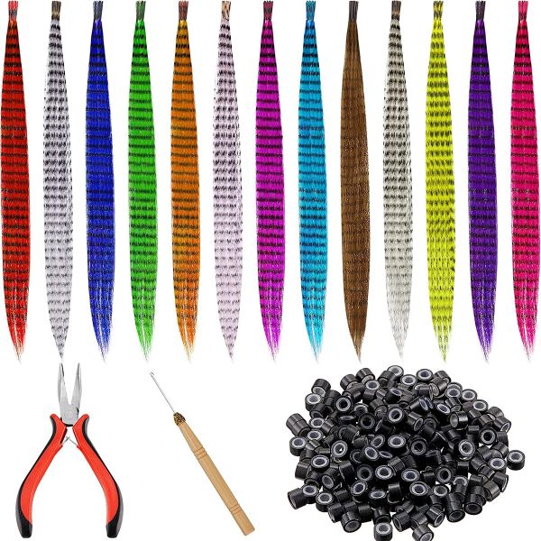 Herramientas 50 Uds Kit de extensiones de cabello de plumas sintéticas 16 
