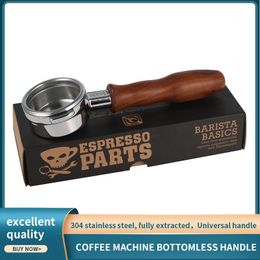 Outils 58MM poignée de Machine à café en acier inoxydable Double oreilles filtre sans fond outils à café expresso en bois massif pièces expresso