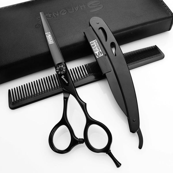 Outils 6 pouces noir japonais 440C outils importés rasoir coiffeur ciseaux amincissants costume professionnel Salon de coiffure