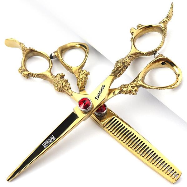 Outils 6 pouces Ciseaux de coiffure Salon de coiffure Coiffeur Ciseaux plats spéciaux Ciseaux dentaires Ensemble combiné Double Dragon Design