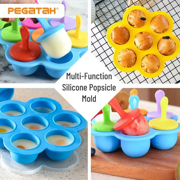 Herramientas 7 agujeros helado molde de paletas de paletas para niños caja suplemento de alimentos de silicona bandeja de hielo de hielo molde de loly batido de fruta accesorios
