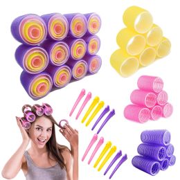 Outils 73 pièces ensemble de rouleaux de cheveux auto-agrippants doux sans chaleur coiffure Waver Curling bigoudi bâton outil de maquillage de beauté 4 tailles (couleur aléatoire)