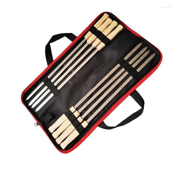 Outils 8 pièce/ensemble brochettes de barbecue bâton en acier inoxydable poignée en bambou avec sac de rangement en nylon sac à main ensemble d'outils