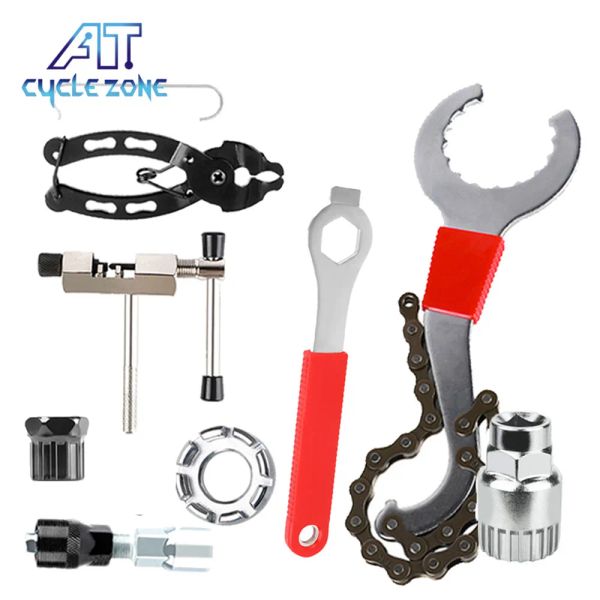 Outils 8pcs Kit d'outils de réparation de vélos MTB Outils routiers pour la chaîne de vélos Cutter Bracket Bike Tools Set Flywheel Remover Crank Turner Wrench