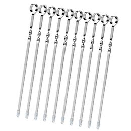 Outils Accessoires 10pcs BBQ Brochettes Réutilisables En Acier Inoxydable Barbecue Bâtons Plat Cuisson Grill Maison Camping Cuisine