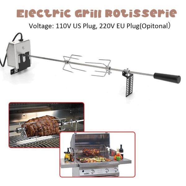 Accesorios de herramientas, 4W, 120CM, parrilla eléctrica automática para barbacoa, piezas para asador, Motor, asador, varilla, tenedor, barbacoa para acampar al aire libre