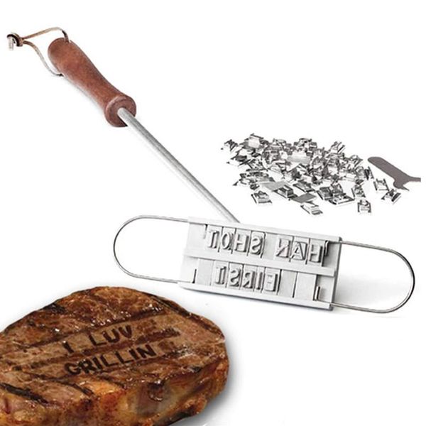 Accesorios de herramientas BBQ Branding Iron con letras intercambiables Creative Barbecue Steak Burgers Nombres Herramienta de prensa Gri personalizado al aire libre