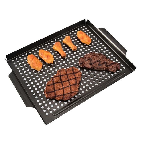 Outils Accessoires BBQ Griller Topper Plateau Rectangle Barbecue Poêle En Acier Au Carbone Cuisson Anti-adhésif Plat Grill Maille Cuisine Outil