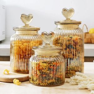 Gereedschap Amber Hart Glazen Fles Verzegelde Pot Met Deksel Keuken Voedsel Opslag Container Moer Koffiebonen Snoeppot Helder Glazen Doos Home Decor