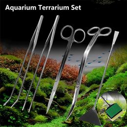 Outils Kits d'outils d'aquarium ensemble de Terrarium d'aquarium en acier inoxydable nettoyage des plantes de réservoir d'aquarium pince à épiler ciseaux nettoyeur de réservoir